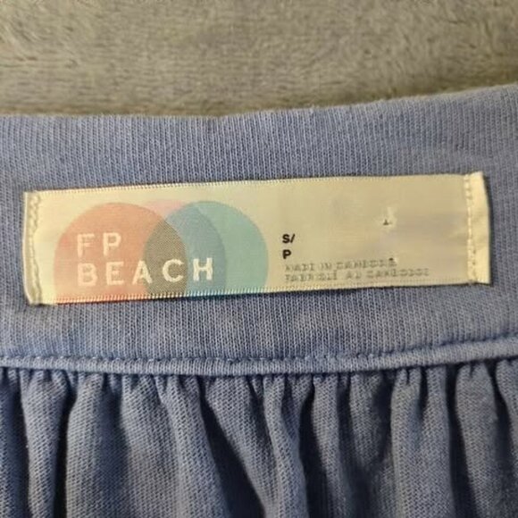 FP Beach Blue Tie Shoulder Dress S Soft 100% Cotton Boho Cottagecore Sundress‎ - Picture 2 of 10